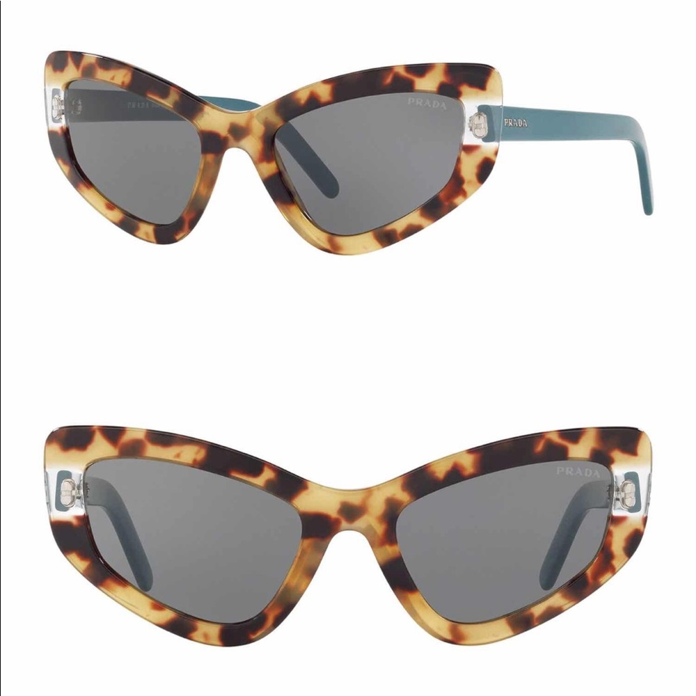 Prada Tortoise and Blue Cat-Eye Sunglasses